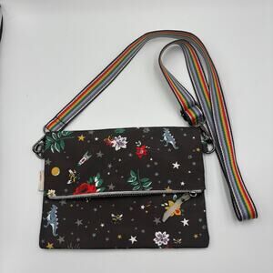 Cath Kidston Fearne Hold it Together Crossbody Purse Bag Black Celestial Floral